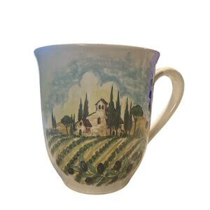 Azzurra Vintage Hand Painted Coffee Tea Mug Countryside  Made In Italy